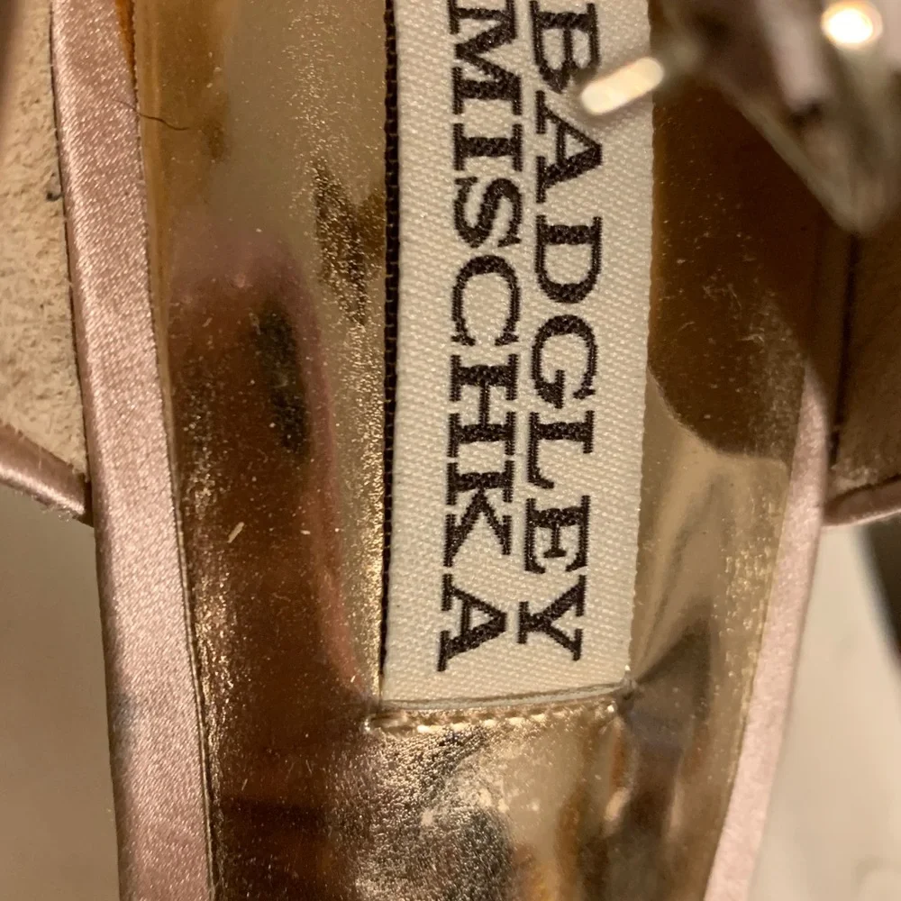 Badgley Mischka Champagne Crystal Embellished Stiletto Heels - Picture 3 of 7